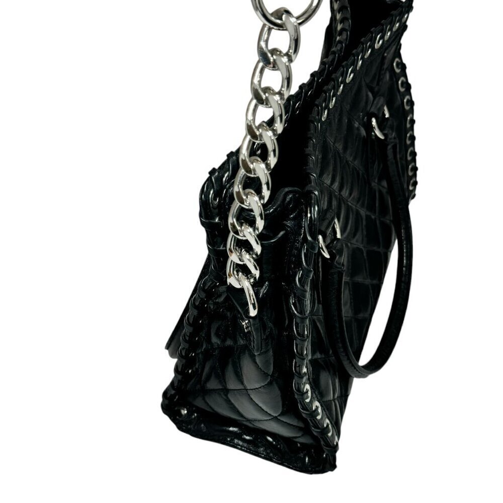 Michael Kors Hamilton‎ Hippie Grommet Quilted Tote Black & Silver 12.5 x 9 - Picture 6 of 12